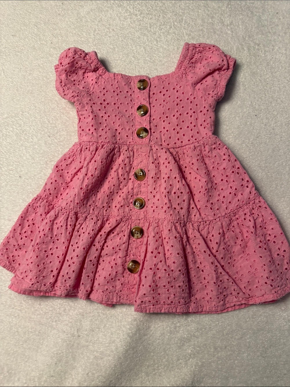 Little Lass Pink Eyelet Tiered Button-Front Dress